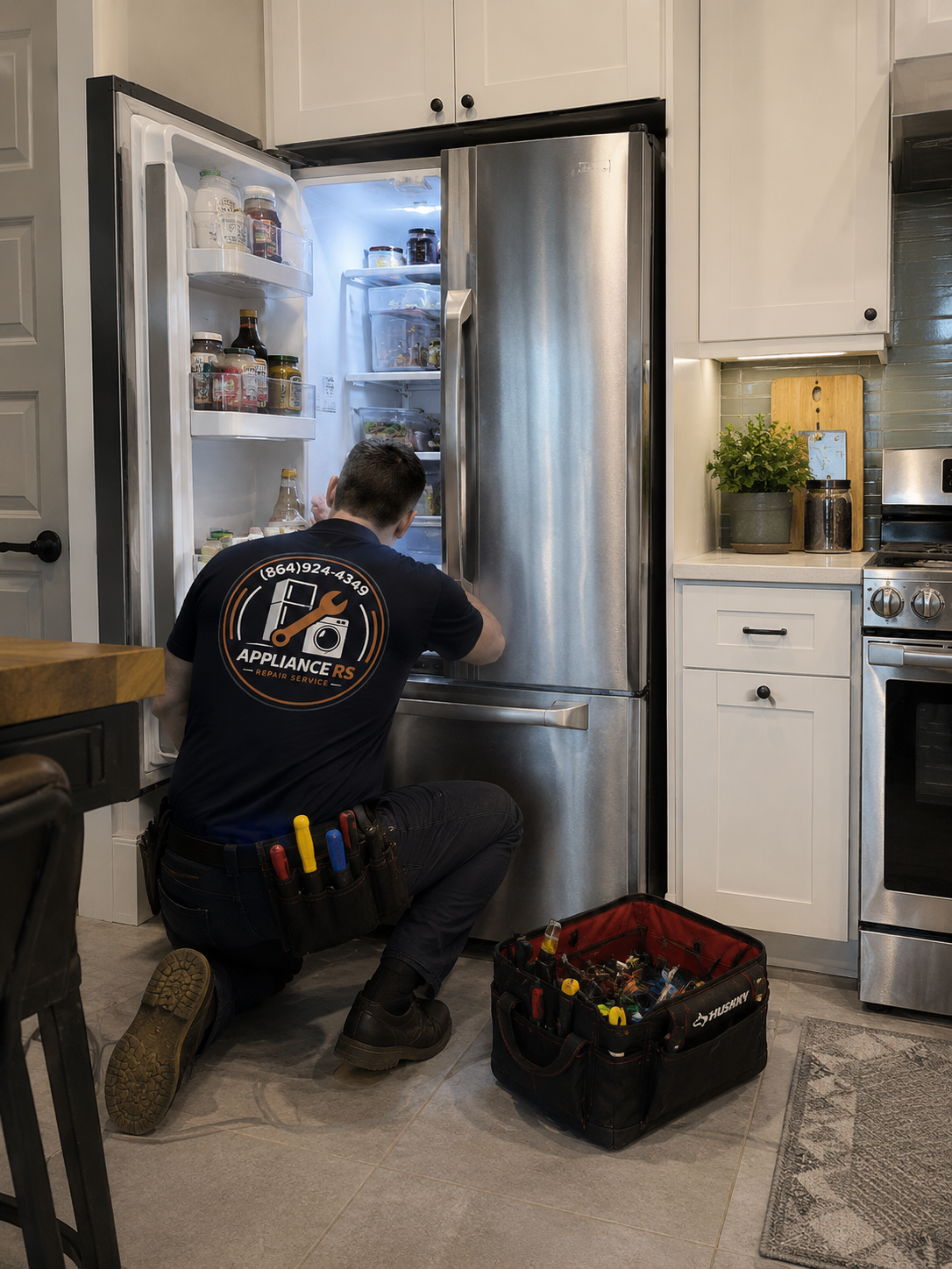 Appliance RS technician repairing a refrigerator